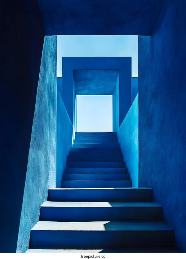 Blue Staircase Leading to Open Sky