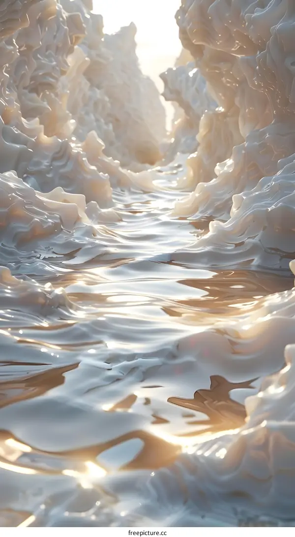 Abstract White Liquid Flowing Through a Canyon