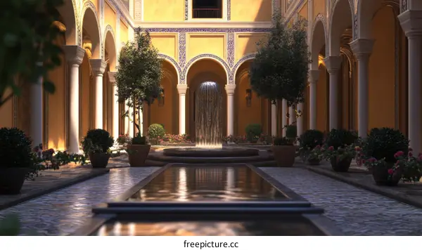 Beautiful Courtyard with Water Feature and Columns