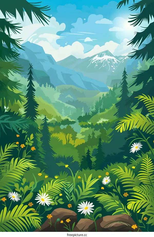 Mountain View with Lush Green Forest Landscape