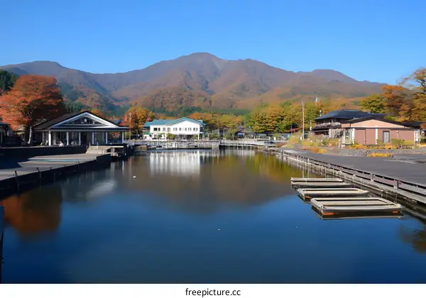 Scenic Autumn Landscape with Lake and Mountains in Japan