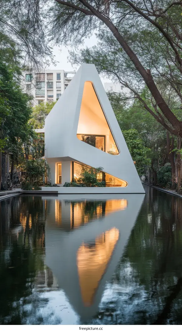 Modern Architectural Structure by a Pond