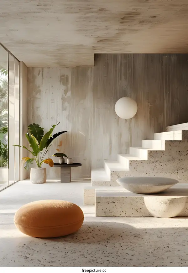 Modern interior of a luxury house with a tropical garden