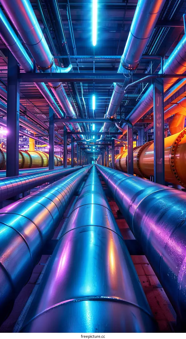 The intricate network of pipelines and valves in an industrial setting