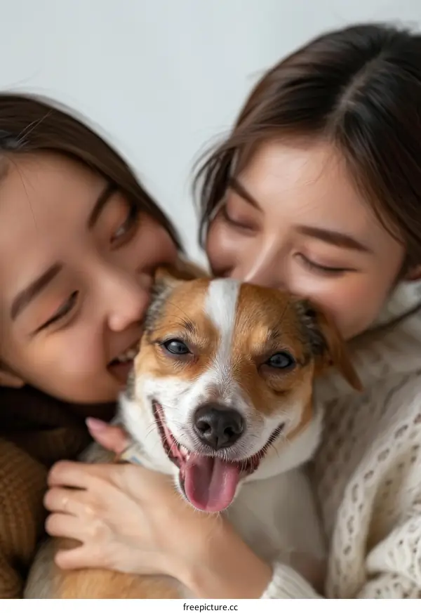 Two Asian women with a small dog