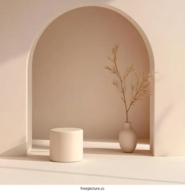 Minimalist Beige Archway with Dried Flower and Platform