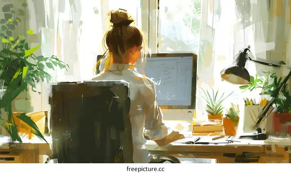 woman working from home office