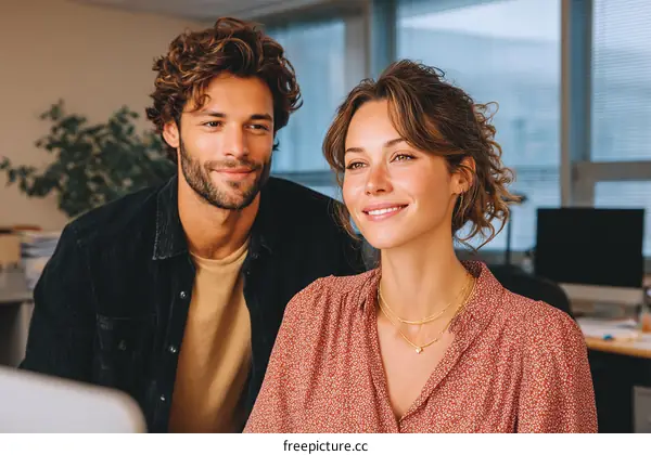 Two Colleagues Working Together in an Office