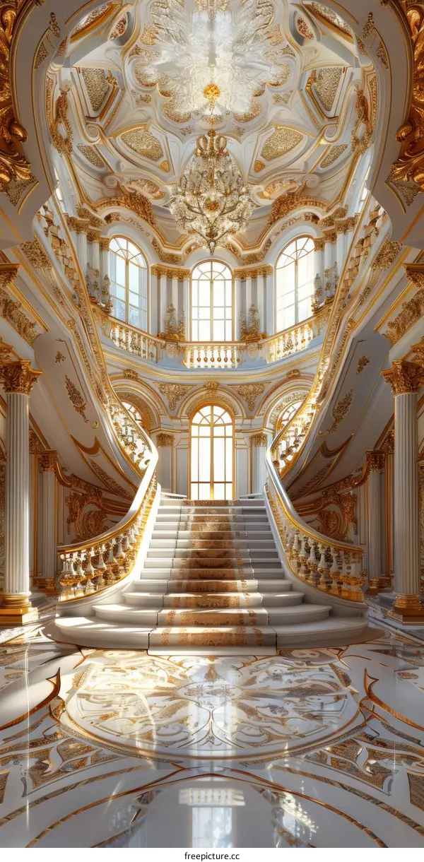 Ornate Golden Staircase in a Grand Hall