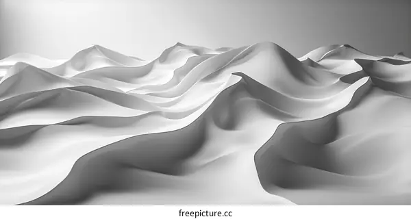 Black and white 3D rendering of a mountainous landscape
