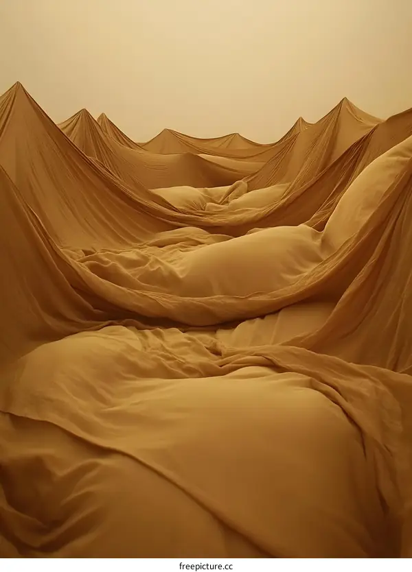 Abstract Installation Of Fabric Draped Like Sand Dunes
