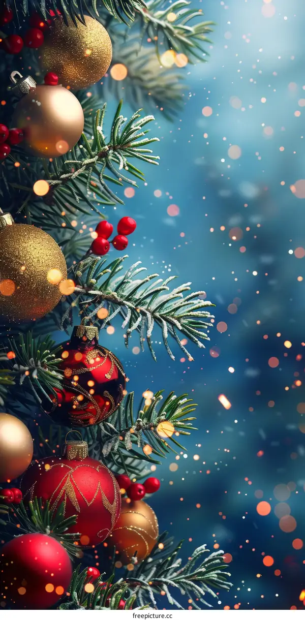 Ornaments and Lights Adorn Christmas Tree