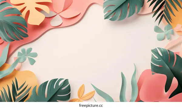 Tropical Leaves Paper Cut Background Summer Theme