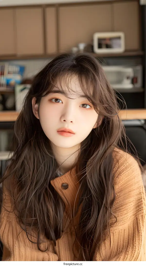 Portrait of a Young Asian Woman with Brown Hair