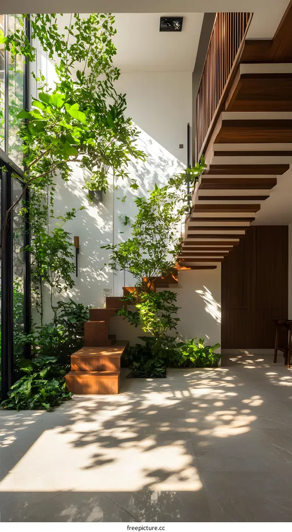 Modern Minimalist Staircase Design with Indoor Greenery