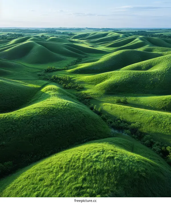 Picturesque Rolling Green Hills Under the Vast Sky