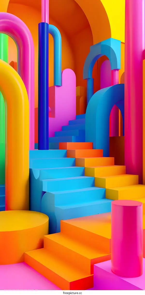 3D Abstract Background with Colorful Geometric Shapes