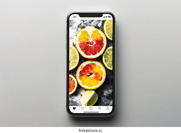 Smartphone Screen Showing Fresh Citrus Fruit