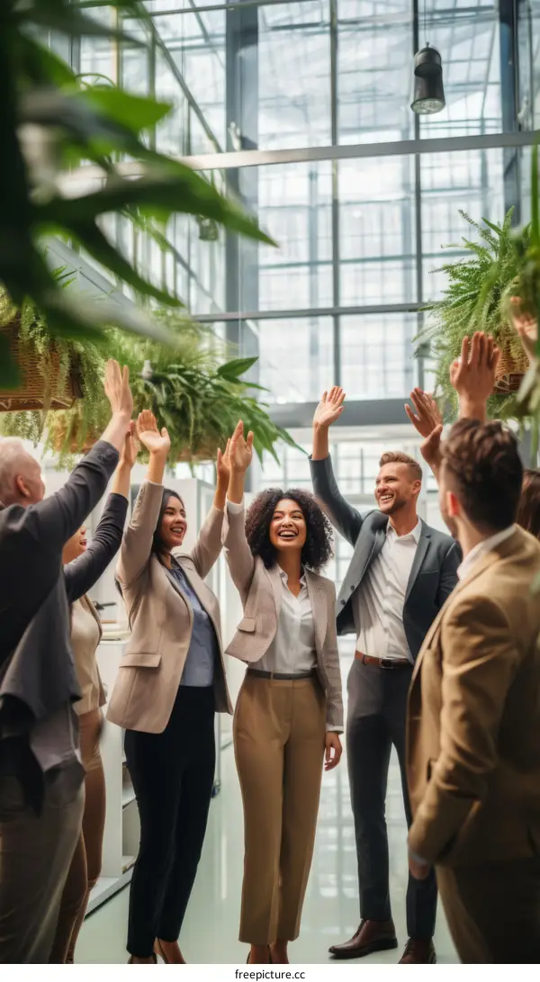 A group of business professionals celebrating their success