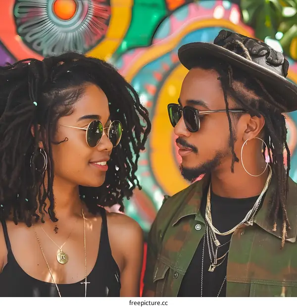 Couple in Love Standing In Front of Colorful Wall