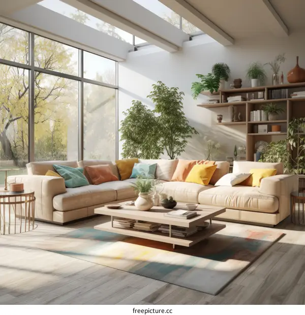 Bright and Airy Living Room With Modern Furniture and Plants