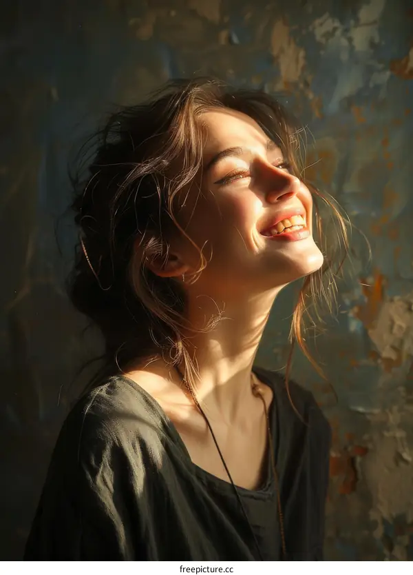 Smiling Woman in Warm Sunlight