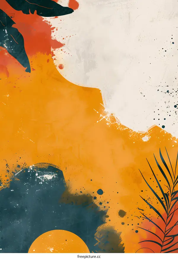 Abstract Watercolor Background With Orange, Yellow, Blue And Green Colors