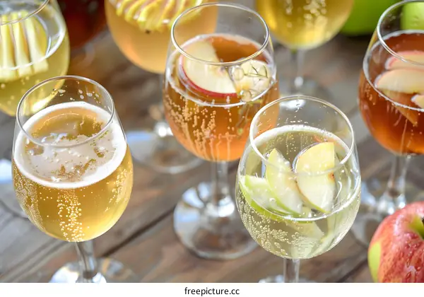 Close Up of Glasses of Sparkling Apple Cider