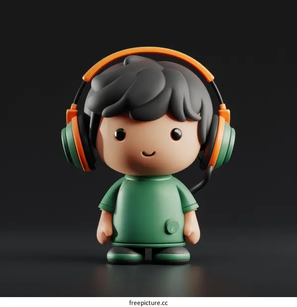 3D rendering of a cute cartoon boy wearing headphones