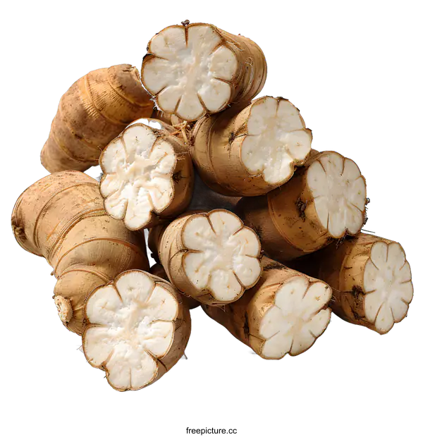[Transparent Background PNG]Pile of fresh yam bean roots on white background