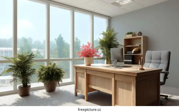 Modern Office Interior with Large Windows