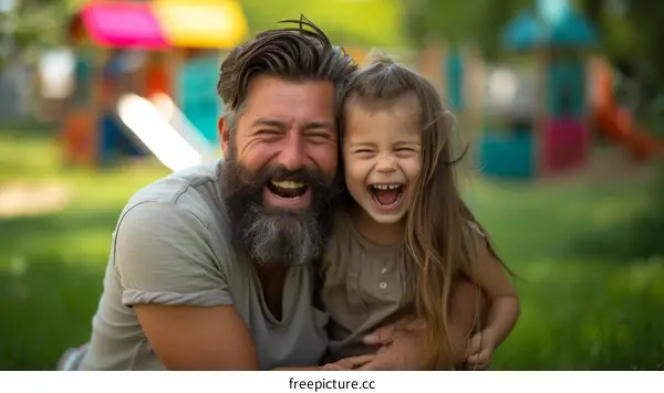 Happy father and daughter laughing together in the park