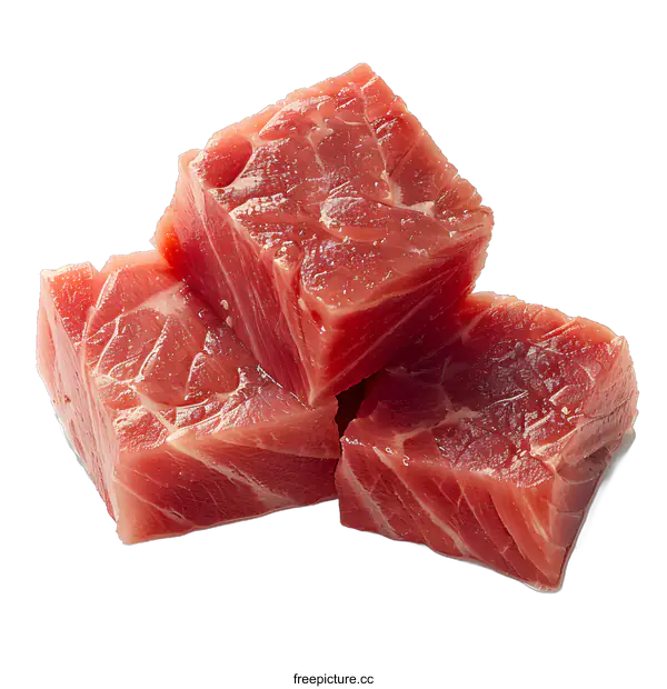 [Transparent Background PNG]Fresh raw tuna chunks isolated on white