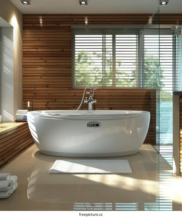 Modern Luxury Bathroom with Wooden Wall