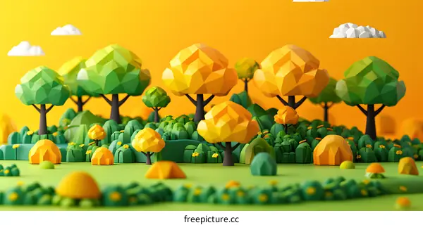 Low Poly Style Green and Yellow Forest Background