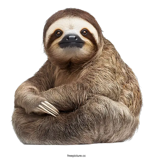 [Transparent Background PNG]Close Up Portrait of a Sloth Sitting on a White Background