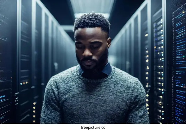 Focused IT Technician in Server Room