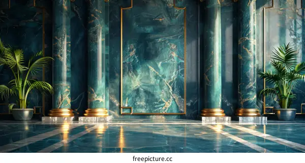 Luxury Teal Marble Palace Hallway