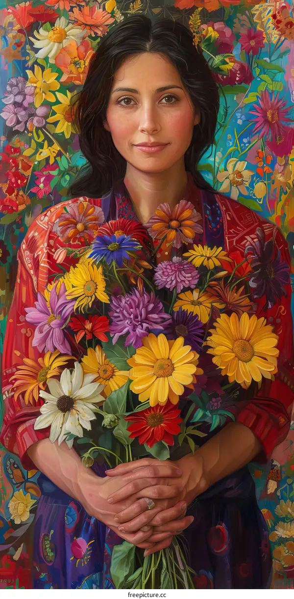 Portrait of a Mexican Woman with Flowers