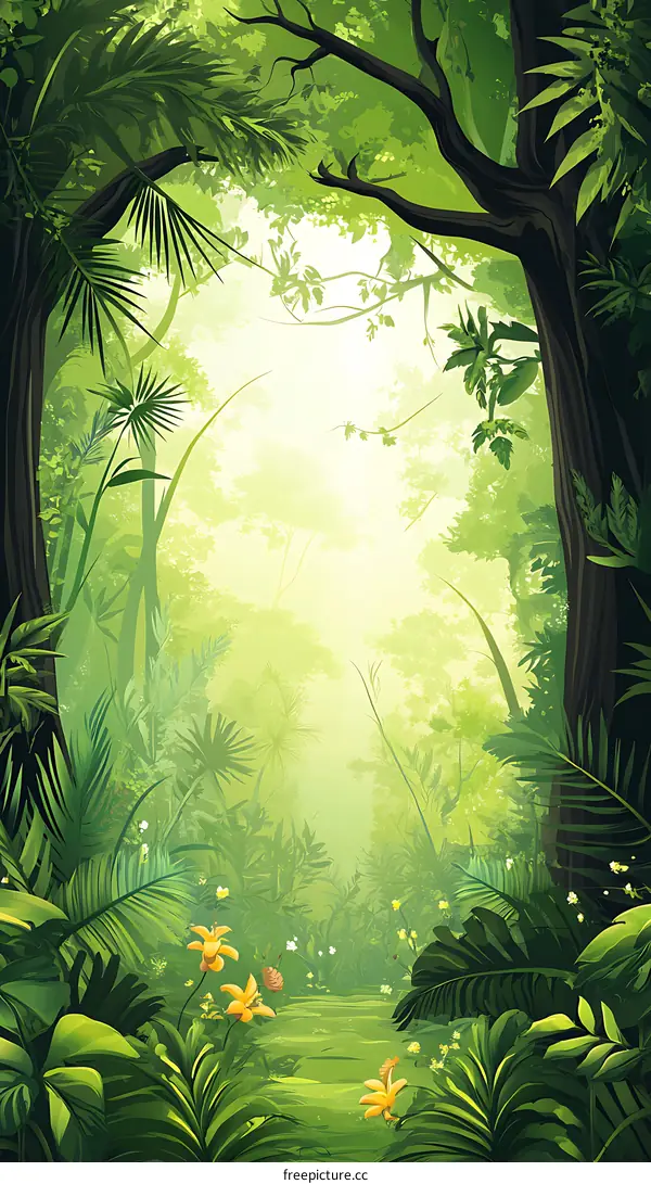 Green Jungle Landscape Illustration