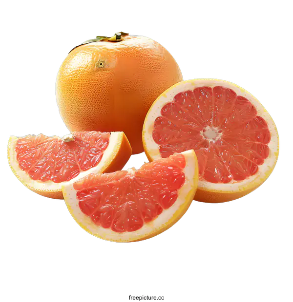 [Transparent Background PNG]Fresh Ripe Grapefruit Slices on White Background