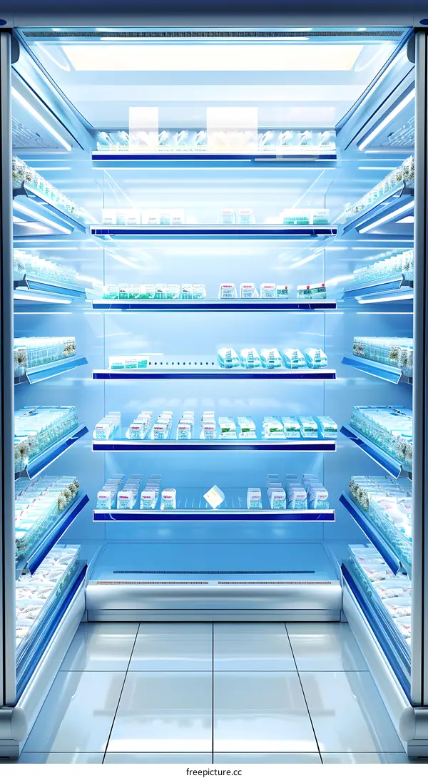 Refrigerator with Shelves Filled with Milk Products