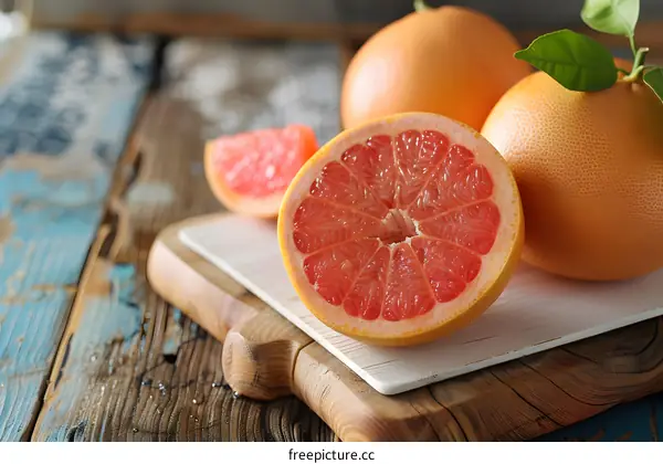 Fresh Grapefruit on Wooden Cutting Board