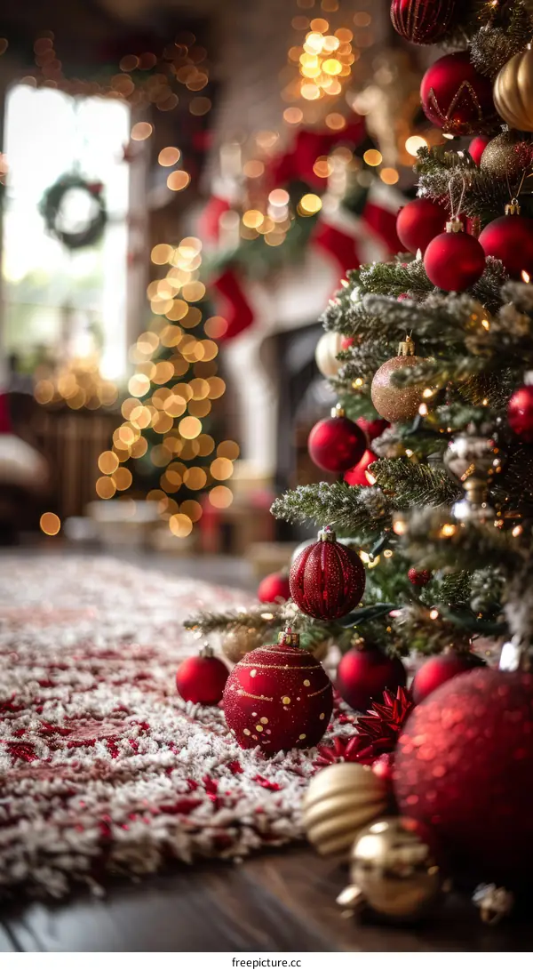 Christmas tree with red and gold ornaments