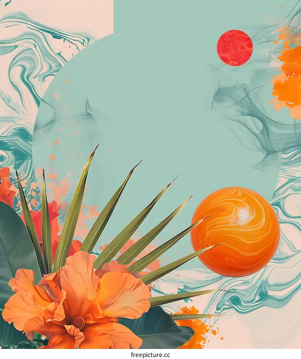 Abstract Tropical Illustration with Orange and Green Colors