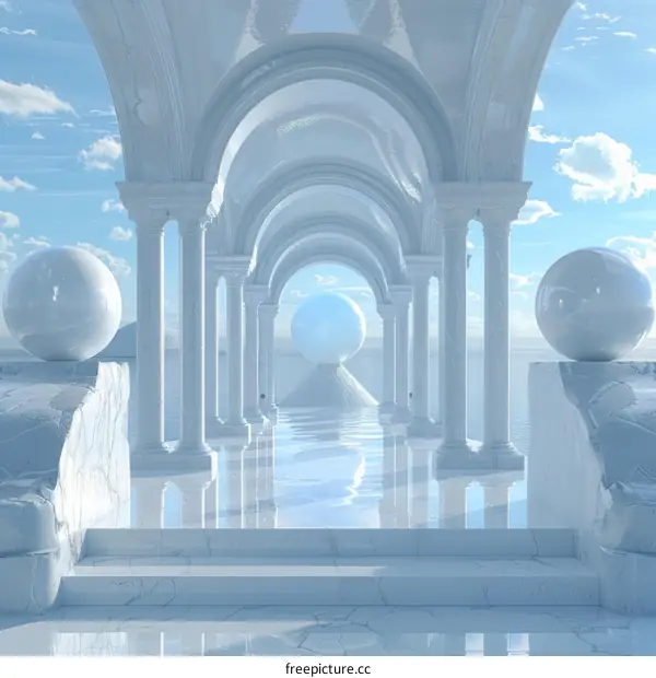 A Surrealist White Marble Architectural Promenade