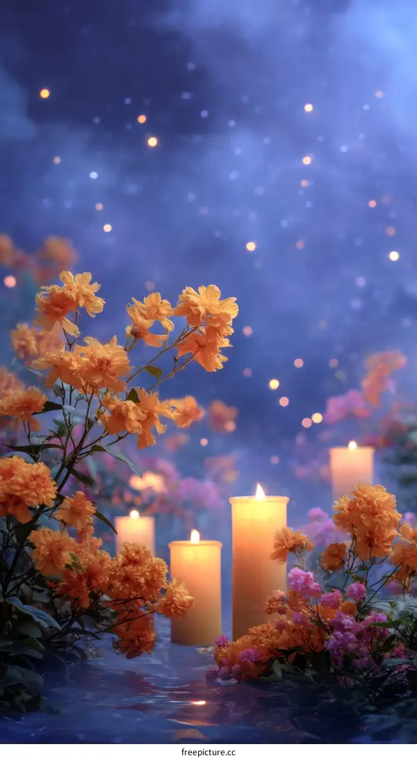 Beautiful Night Flowers with Candles