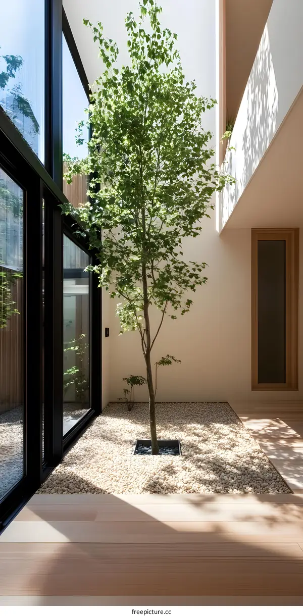 Minimalist Modern Interior Design with Green Tree and Natural Light