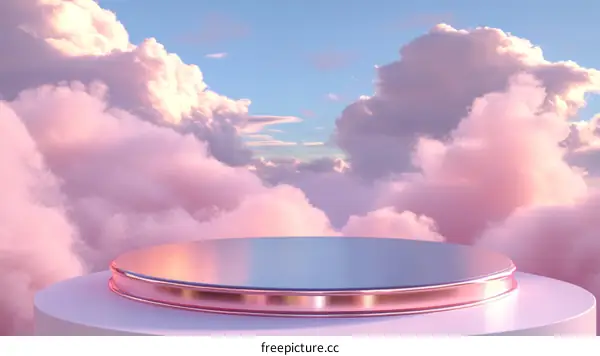 Pink Cloud Background with Round Display Podium