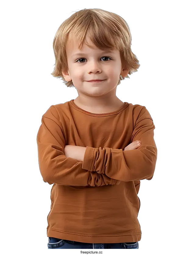 [Transparent Background PNG]Portrait of a Young Boy with Blonde Hair and Brown Eyes